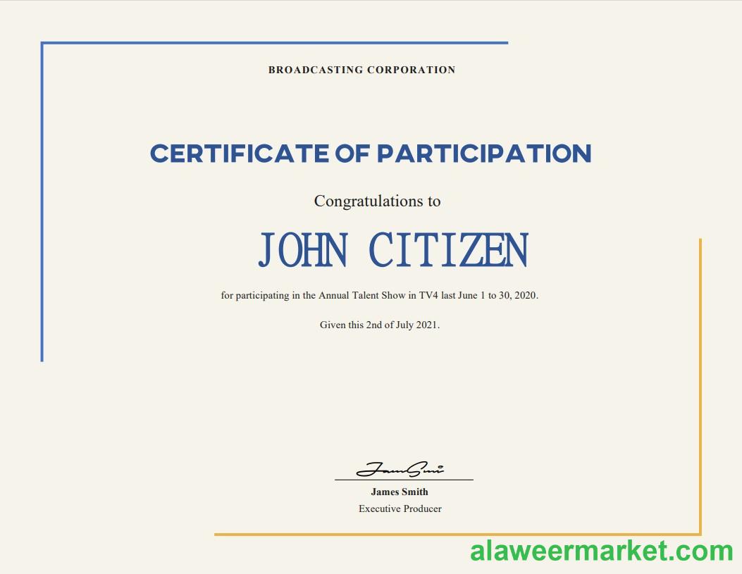 USA Talent Show Participation certificate